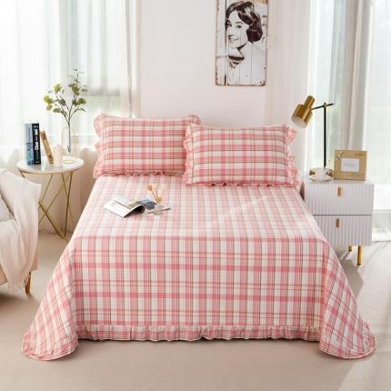 91家纺网 家纺一手货源 找家纺 优姿 2024新款全棉色织水洗棉床盖格子系列床盖三件套 格子粉