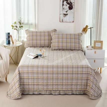 91家纺网 家纺一手货源 找家纺 优姿 2024新款全棉色织水洗棉床盖格子系列床盖三件套 格子咖
