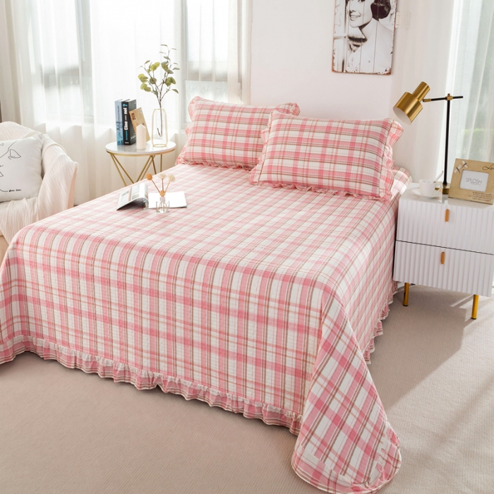 91家纺网 家纺一手货源 找家纺 （总）优姿 2024新款全棉色织水洗棉床盖格子系列床盖三件套