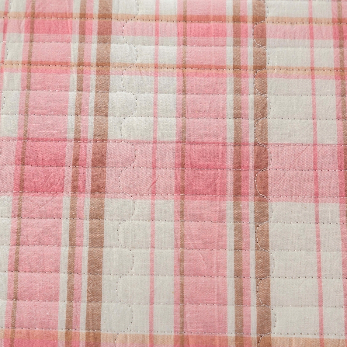 91家纺网 家纺一手货源 找家纺 优姿 2024新款全棉色织水洗棉床盖格子系列床盖三件套 格子粉