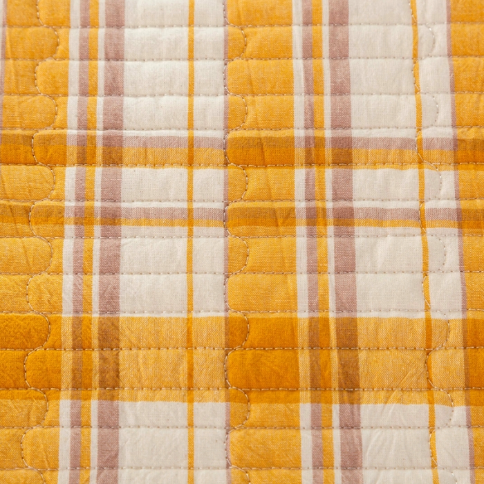 91家纺网 家纺一手货源 找家纺 优姿 2024新款全棉色织水洗棉床盖格子系列床盖三件套 格子桔色