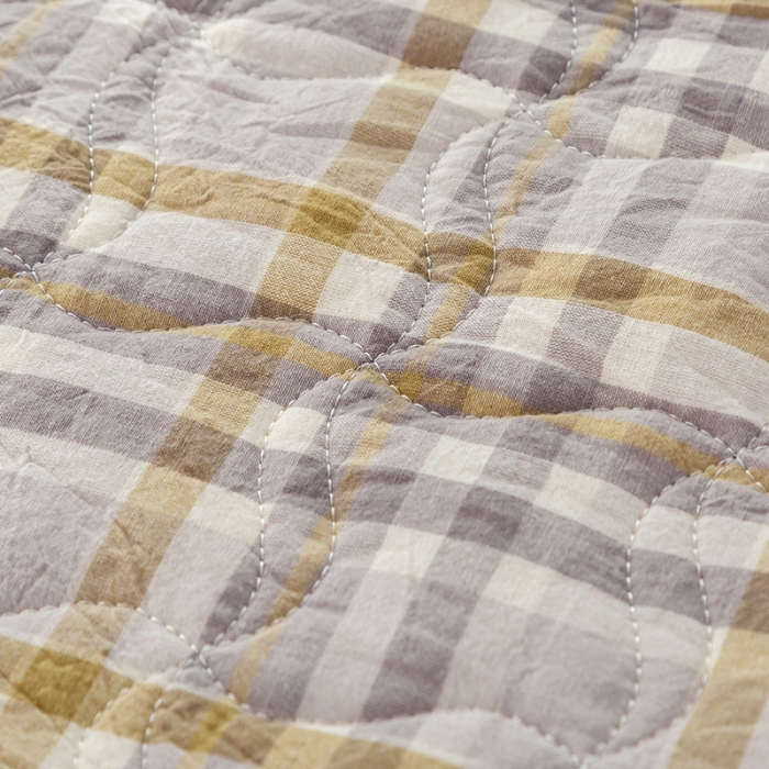 91家纺网 家纺一手货源 找家纺 优姿 2024新款全棉色织水洗棉床盖格子系列床盖三件套 格子咖