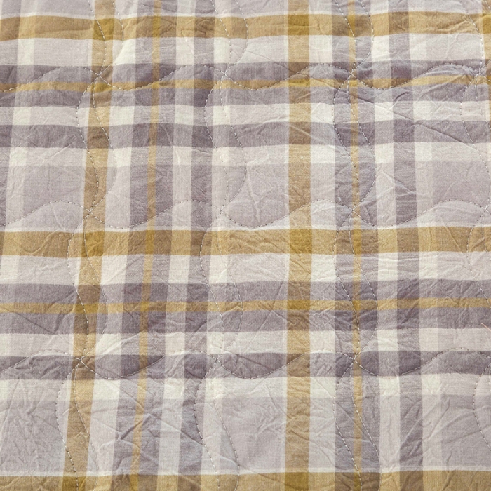 91家纺网 家纺一手货源 找家纺 优姿 2024新款全棉色织水洗棉床盖格子系列床盖三件套 格子咖