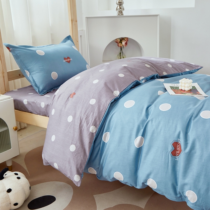 91家纺网 家纺一手货源 找家纺 晶缦家纺 2023新款全棉13372印花三件套 波点风尚兰