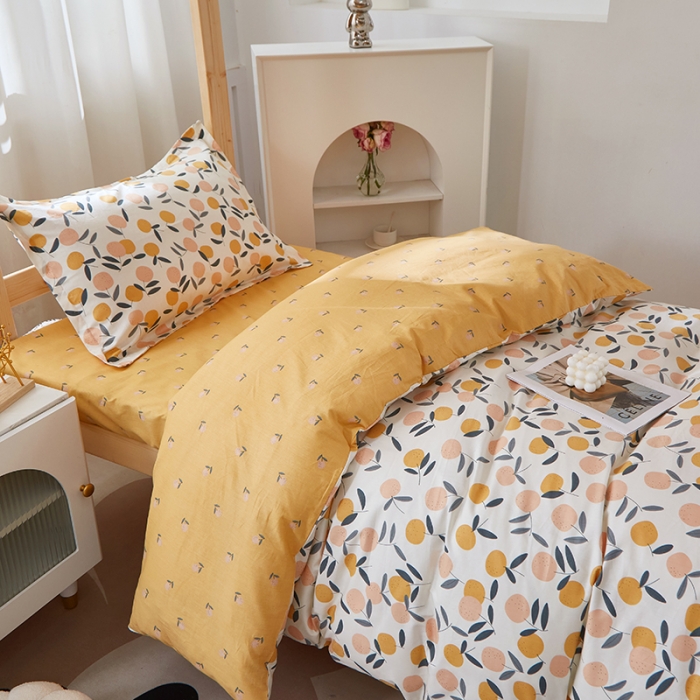 91家纺网 家纺一手货源 找家纺 晶缦家纺 2023新款全棉13372印花三件套 橙意浓浓