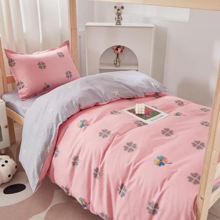 晶缦家纺 2023新款全棉13372印花三件套 四叶草粉