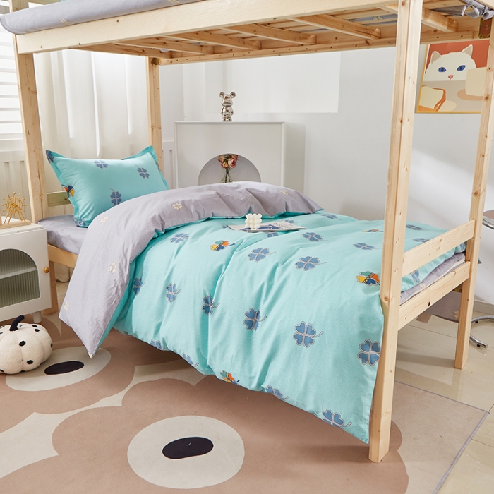 91家纺网 家纺一手货源 找家纺 晶缦家纺 2023新款全棉13372印花三件套 四叶草蓝