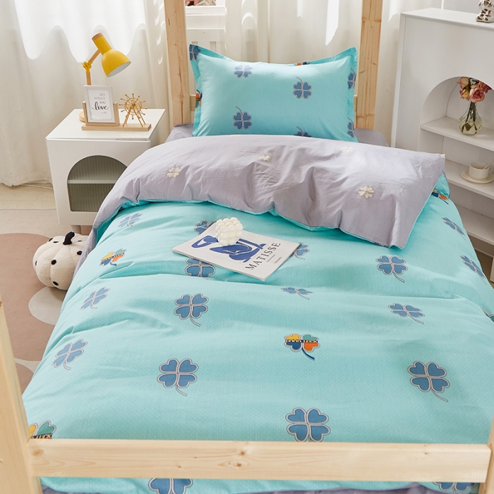 91家纺网 家纺一手货源 找家纺 晶缦家纺 2023新款全棉13372印花三件套 四叶草蓝