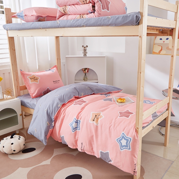 91家纺网 家纺一手货源 找家纺 晶缦家纺 2023新款全棉13372印花三件套 小星星粉