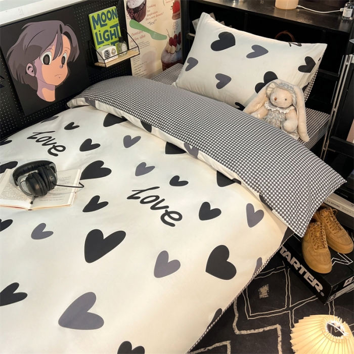 91家纺网 家纺一手货源 找家纺 HL原创 2023新款学生季宿舍套件三件套 爱心LOVE