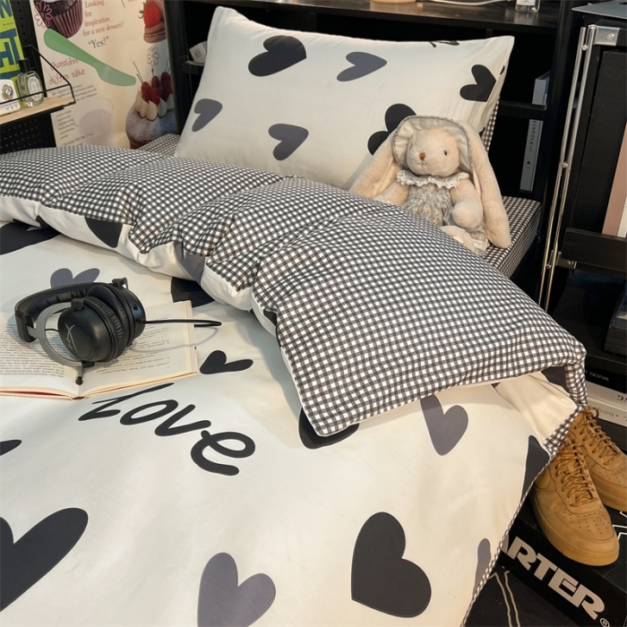 91家纺网 家纺一手货源 找家纺 HL原创 2023新款学生季宿舍套件三件套 爱心LOVE