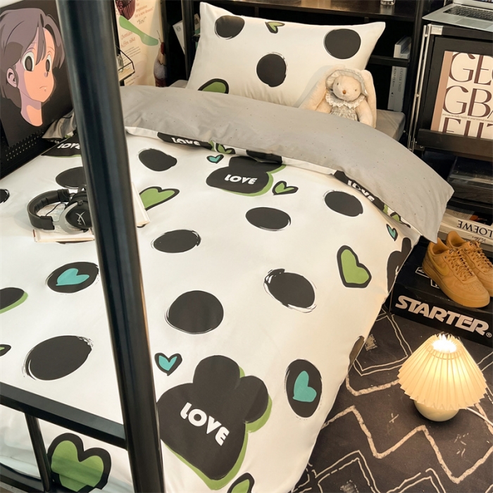 91家纺网 家纺一手货源 找家纺 HL原创 2023新款学生季宿舍套件三件套 波点兔兔