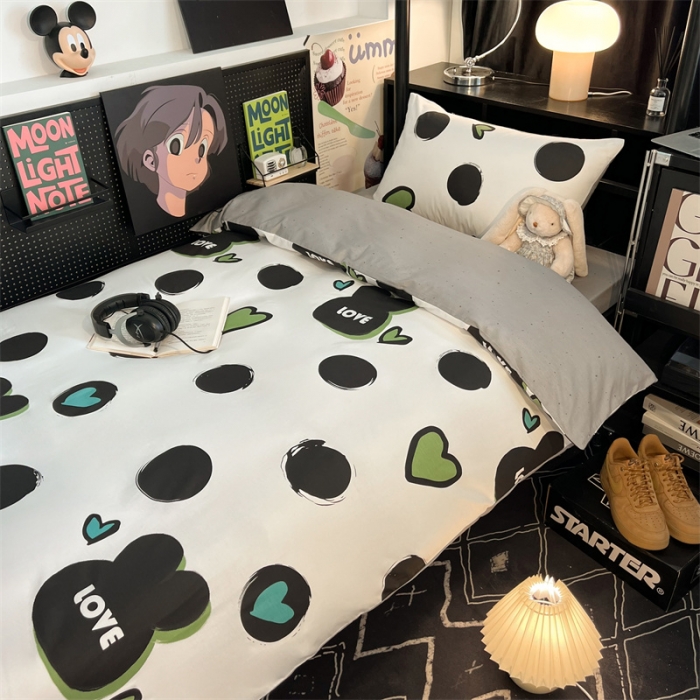 91家纺网 家纺一手货源 找家纺 HL原创 2023新款学生季宿舍套件三件套 波点兔兔