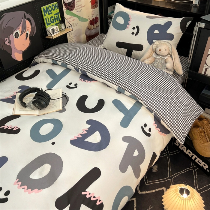 91家纺网 家纺一手货源 找家纺 HL原创 2023新款学生季宿舍套件三件套 格子字母