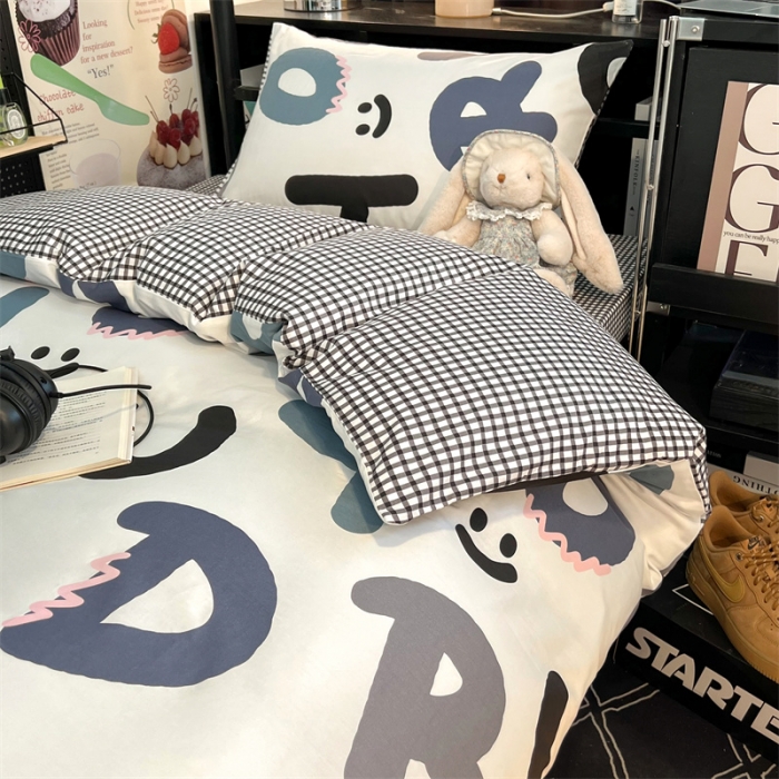 91家纺网 家纺一手货源 找家纺 HL原创 2023新款学生季宿舍套件三件套 格子字母