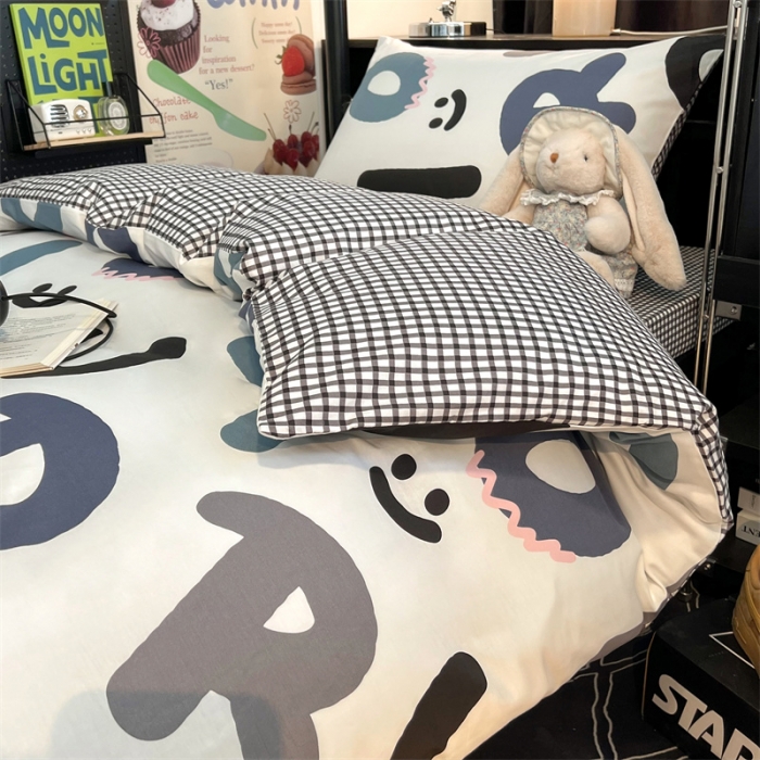 91家纺网 家纺一手货源 找家纺 HL原创 2023新款学生季宿舍套件三件套 格子字母