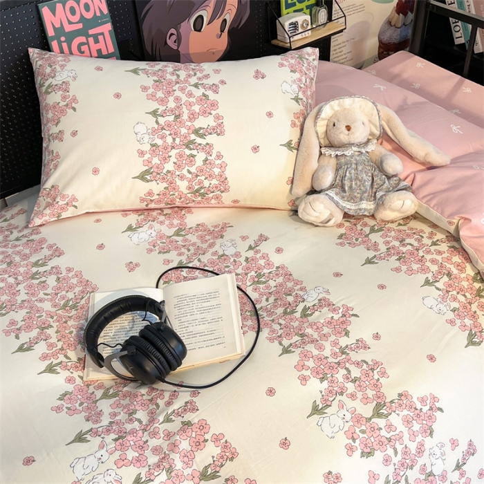 91家纺网 家纺一手货源 找家纺 HL原创 2023新款学生季宿舍套件三件套 小花兔-粉