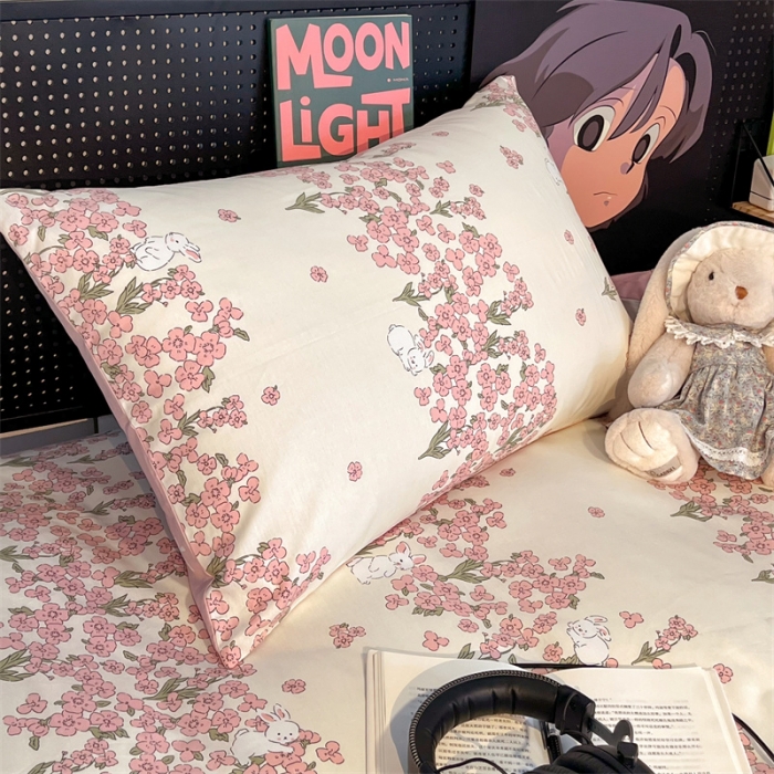 91家纺网 家纺一手货源 找家纺 HL原创 2023新款学生季宿舍套件三件套 小花兔-粉