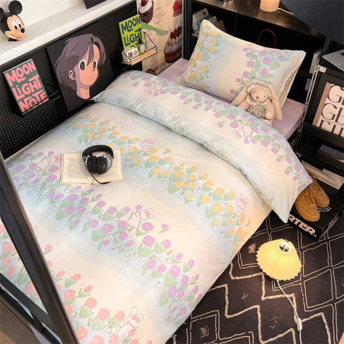 91家纺网 家纺一手货源 找家纺 HL原创 2023新款学生季宿舍套件三件套 郁金香小兔