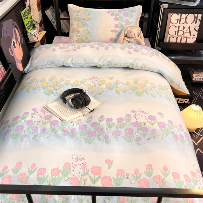 91家纺网 家纺一手货源 找家纺 HL原创 2023新款学生季宿舍套件三件套 郁金香小兔