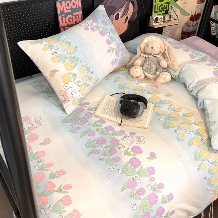 91家纺网 家纺一手货源 找家纺 HL原创 2023新款学生季宿舍套件三件套 郁金香小兔