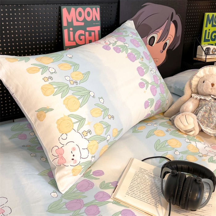 91家纺网 家纺一手货源 找家纺 HL原创 2023新款学生季宿舍套件三件套 郁金香小兔