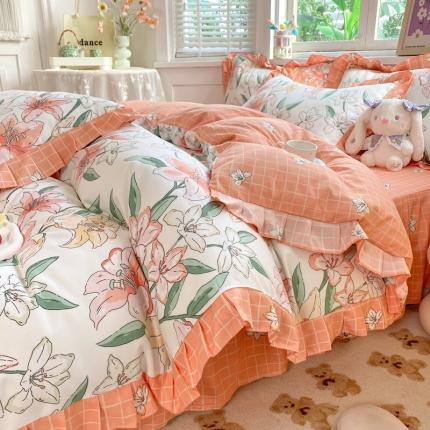 91家纺网 家纺一手货源 找家纺 （总）秋艳2023新款直播电商爆款韩版公主风加厚磨毛植物羊绒床裙四件套