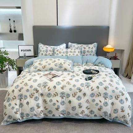 91家纺网 家纺一手货源 找家纺 （总）仟网汇 2023新款网红爆款棉麻水洗印花皱皱纱四件套