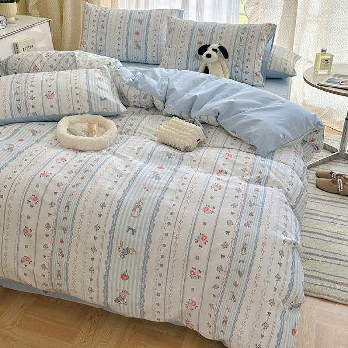 91家纺网 家纺一手货源 找家纺 三朵 2023新款全棉印花小清新系列四件套 彼得兔