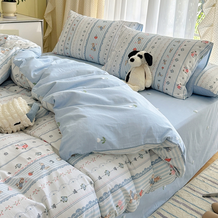 91家纺网 家纺一手货源 找家纺 三朵 2023新款全棉印花小清新系列四件套 彼得兔