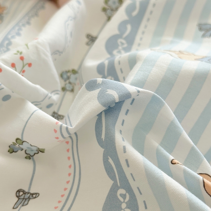 91家纺网 家纺一手货源 找家纺 三朵 2023新款全棉印花小清新系列四件套 彼得兔