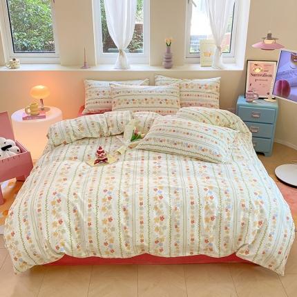 91家纺网 家纺一手货源 找家纺 (总) 桃子 2023新款ins小清新碎花卡通纯棉系列四件套