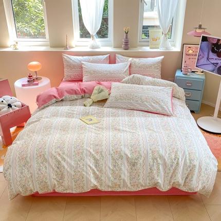 91家纺网 家纺一手货源 找家纺 (总) 桃子 2023新款ins小清新碎花卡通纯棉系列四件套