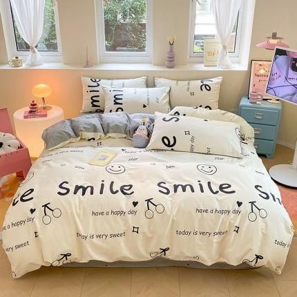 91家纺网 家纺一手货源 找家纺 (总) 桃子 2023新款ins小清新碎花卡通纯棉系列四件套