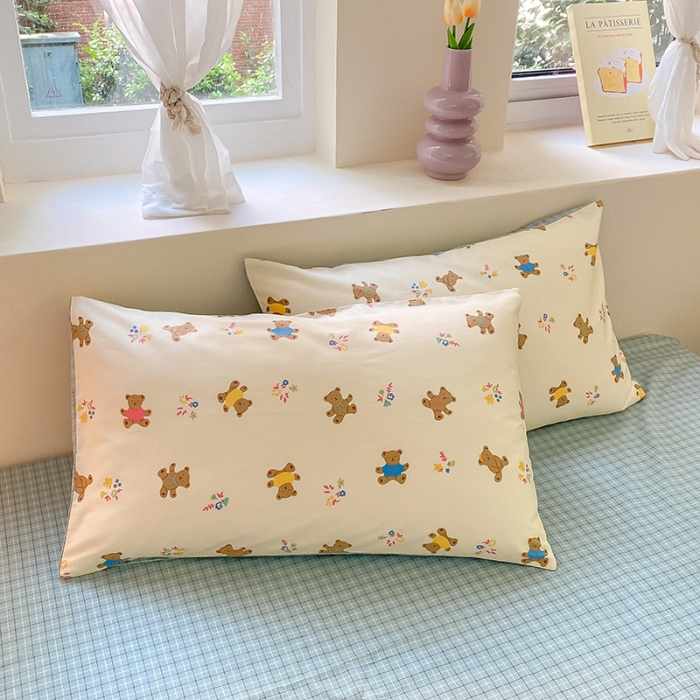 91家纺网 家纺一手货源 找家纺 桃子 2023新款ins小清新碎花卡通纯棉系列四件套 棉-饼干熊