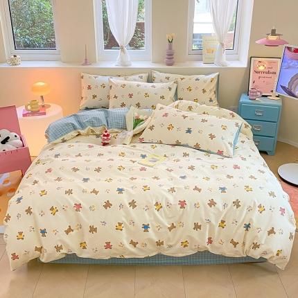 桃子 2023新款ins小清新碎花卡通纯棉系列四件套 棉-饼干熊