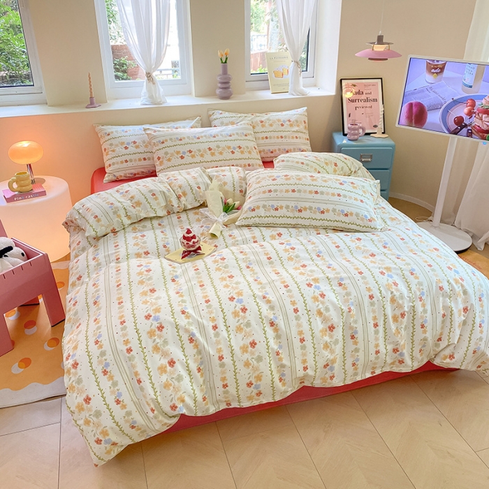 91家纺网 家纺一手货源 找家纺 桃子 2023新款ins小清新碎花卡通纯棉系列四件套 棉-初夏