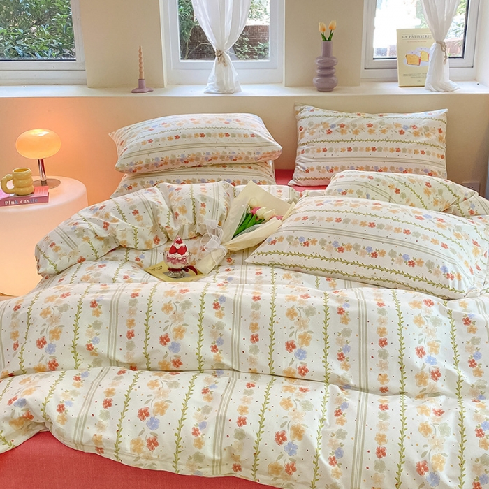 91家纺网 家纺一手货源 找家纺 桃子 2023新款ins小清新碎花卡通纯棉系列四件套 棉-初夏