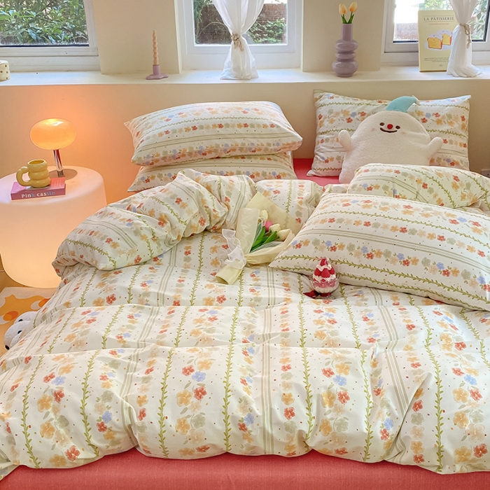 91家纺网 家纺一手货源 找家纺 桃子 2023新款ins小清新碎花卡通纯棉系列四件套 棉-初夏