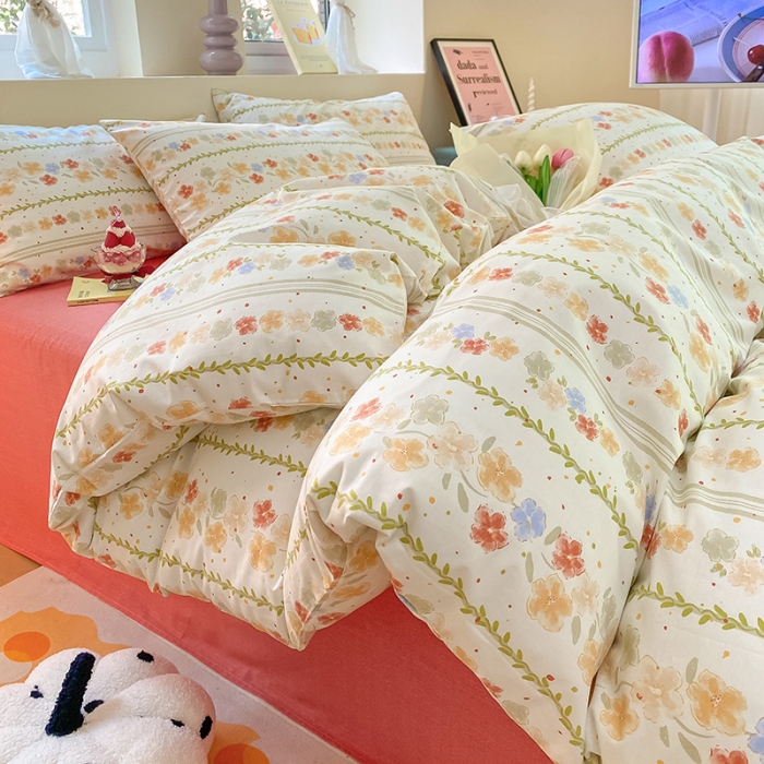 91家纺网 家纺一手货源 找家纺 桃子 2023新款ins小清新碎花卡通纯棉系列四件套 棉-初夏