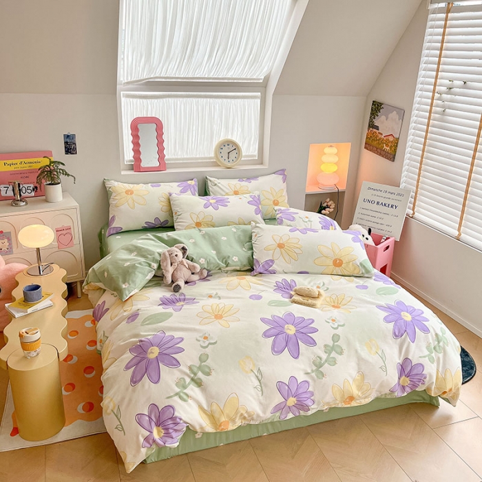 91家纺网 家纺一手货源 找家纺 桃子 2023新款ins小清新碎花卡通纯棉系列四件套 棉-春日梦境