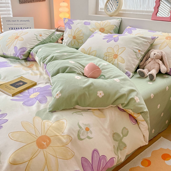 91家纺网 家纺一手货源 找家纺 桃子 2023新款ins小清新碎花卡通纯棉系列四件套 棉-春日梦境