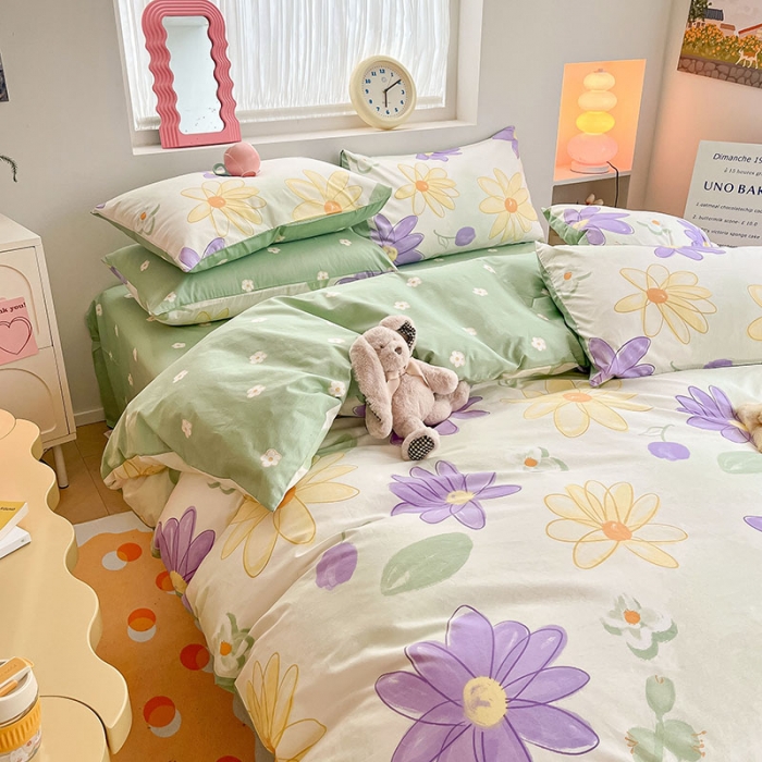 91家纺网 家纺一手货源 找家纺 桃子 2023新款ins小清新碎花卡通纯棉系列四件套 棉-春日梦境