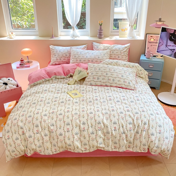 91家纺网 家纺一手货源 找家纺 桃子 2023新款ins小清新碎花卡通纯棉系列四件套 棉-春意