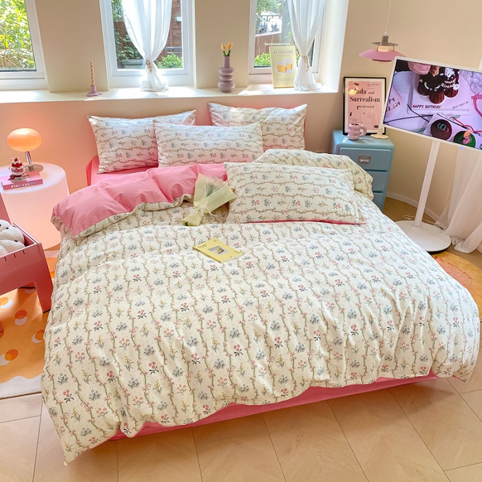 91家纺网 家纺一手货源 找家纺 桃子 2023新款ins小清新碎花卡通纯棉系列四件套 棉-春意