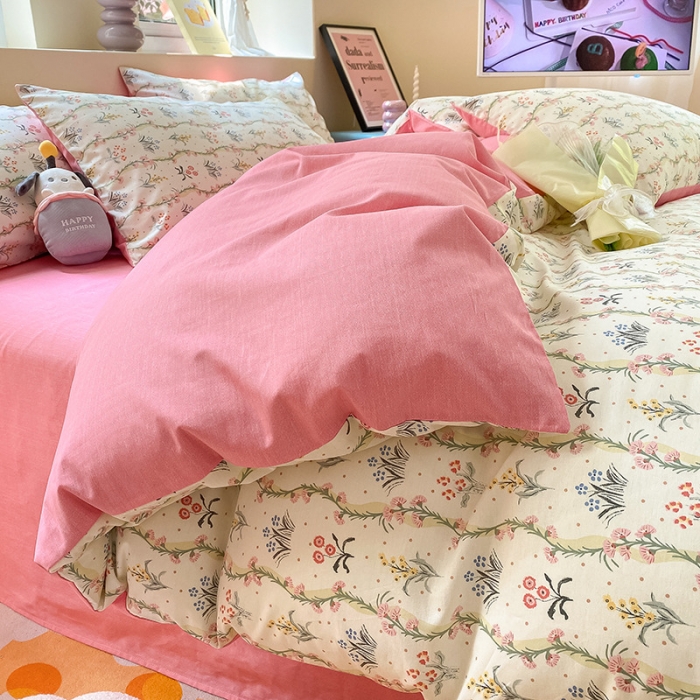 91家纺网 家纺一手货源 找家纺 桃子 2023新款ins小清新碎花卡通纯棉系列四件套 棉-春意