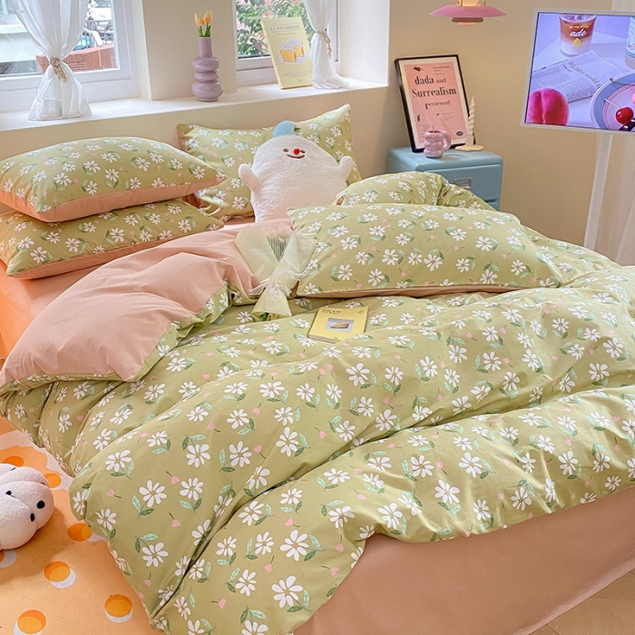 91家纺网 家纺一手货源 找家纺 桃子 2023新款ins小清新碎花卡通纯棉系列四件套 棉-椿野