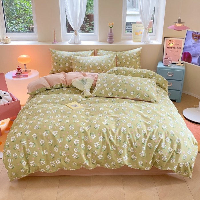 91家纺网 家纺一手货源 找家纺 桃子 2023新款ins小清新碎花卡通纯棉系列四件套 棉-椿野