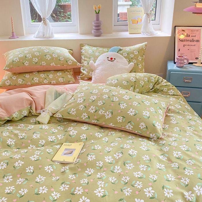 91家纺网 家纺一手货源 找家纺 桃子 2023新款ins小清新碎花卡通纯棉系列四件套 棉-椿野