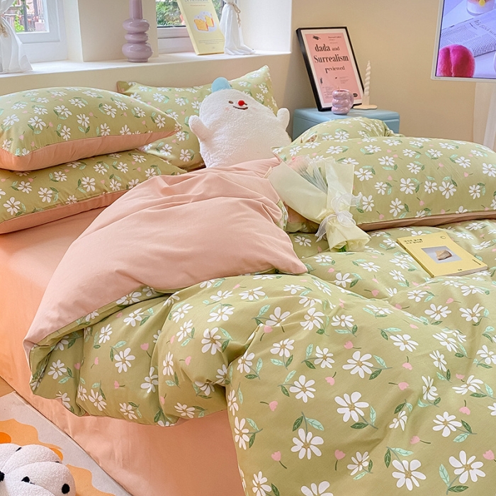 91家纺网 家纺一手货源 找家纺 桃子 2023新款ins小清新碎花卡通纯棉系列四件套 棉-椿野